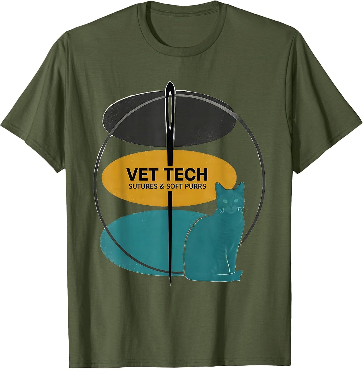 Vet Tech, Sutures & Soft Purrs Midcentury Modern Vet Worker T-Shirt - Olive Green