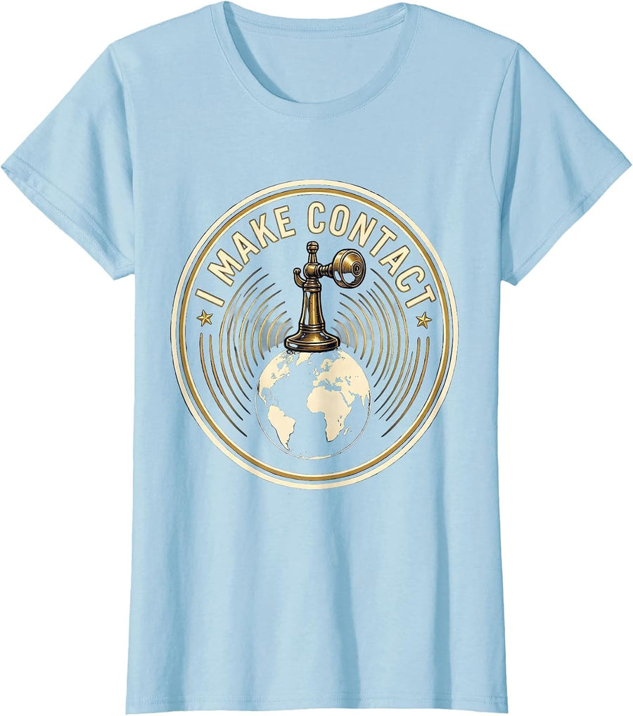 Women's I Make Contact Vintage Ham Radio Operator Hobbyist Pride T-Shirt - Baby Blue