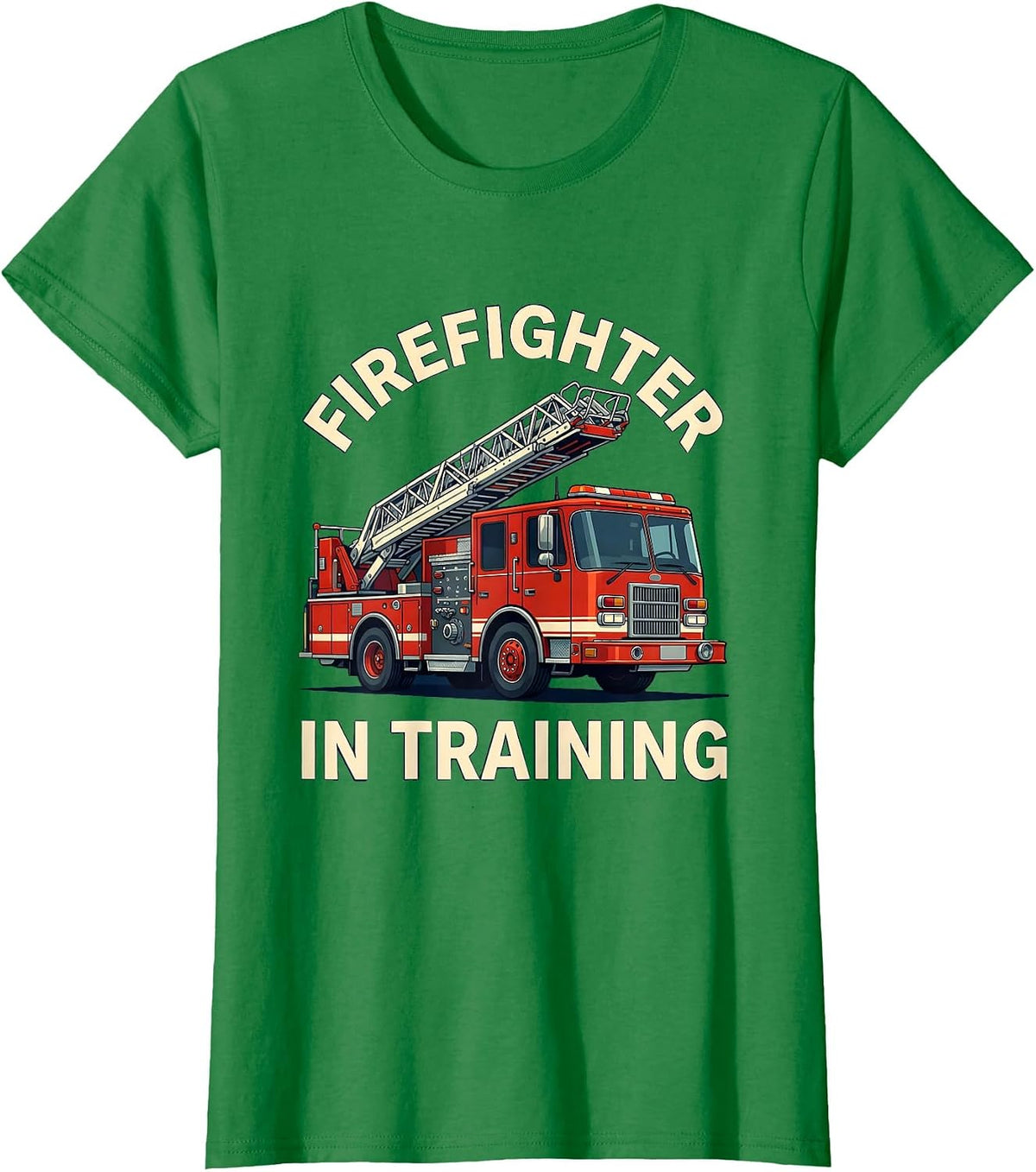 Firefighter In Training Bold Arched Fire Truck Kids Birthday T-Shirt - Kelly Green