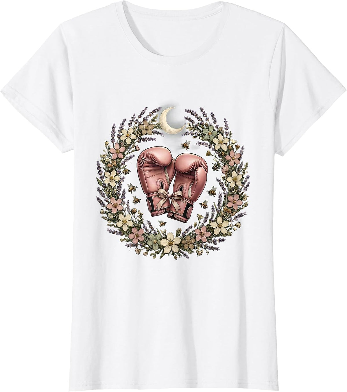 Women's Pink Boxing Gloves Breast Cancer Awareness Graphic T-Shirt - White