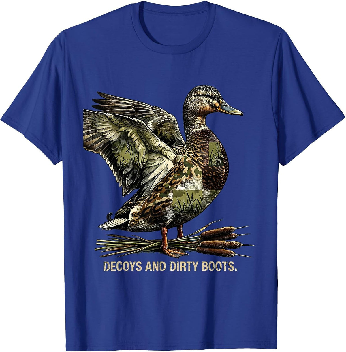 Decoys and Dirty Boots Duck Camo Hunting Design T-Shirt - Royal Blue