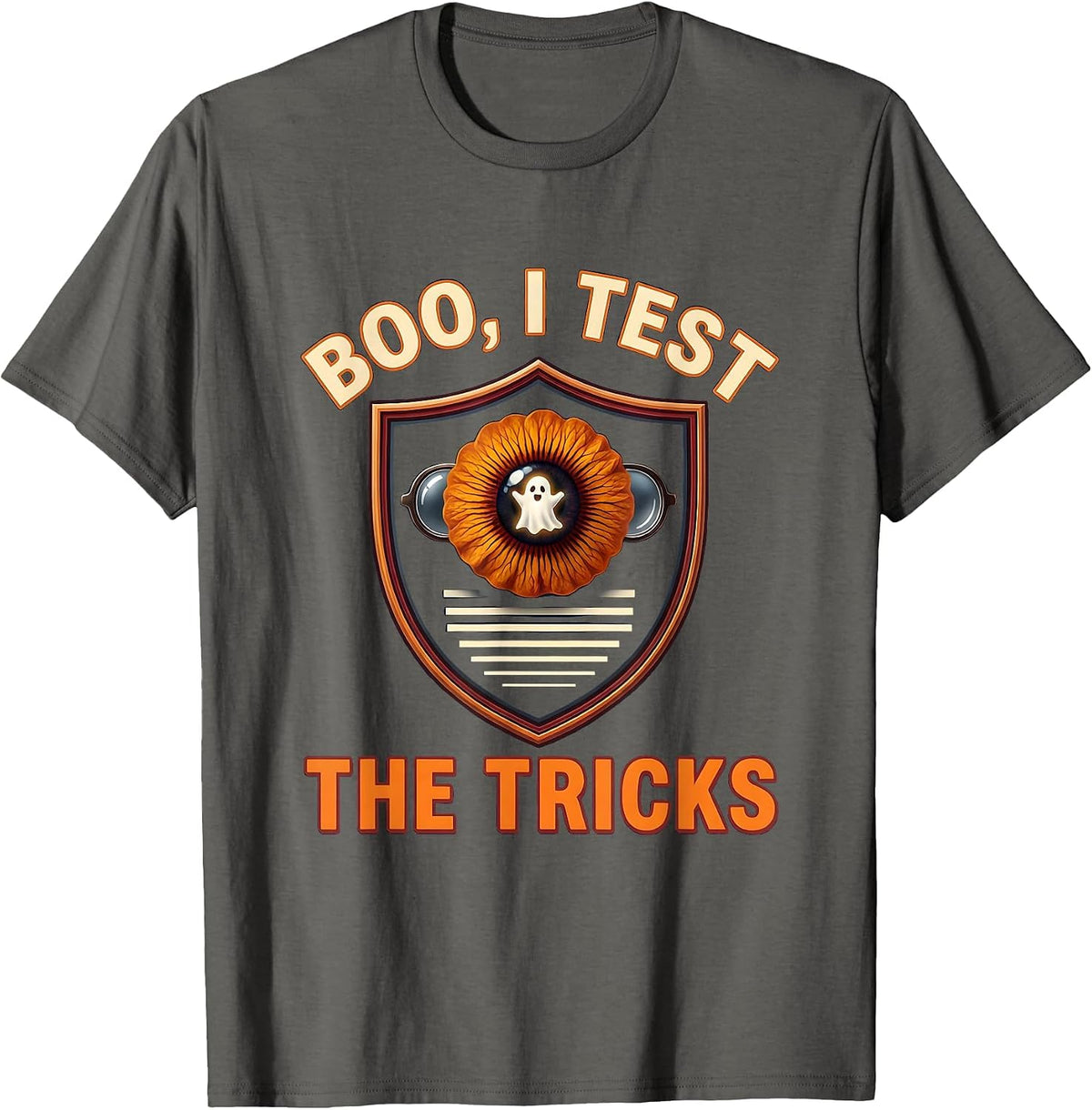 Men's Boo I Test The Tricks Halloween Optometrist Eye Doctor Pun T-Shirt - Asphalt Grey