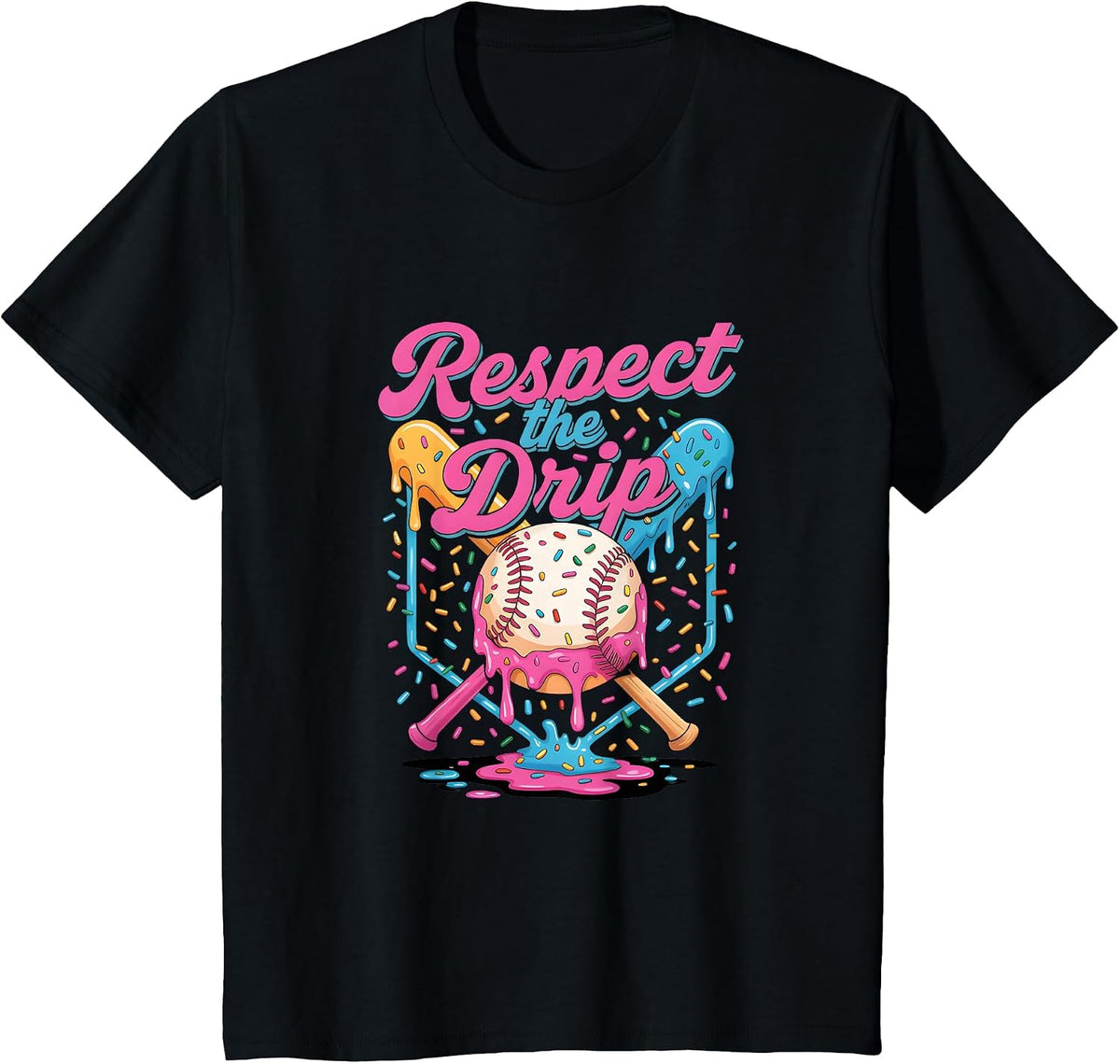 Baseball Mom Dad Son Ice Cream Drip Shirt Respect The Drip T-Shirt - Black