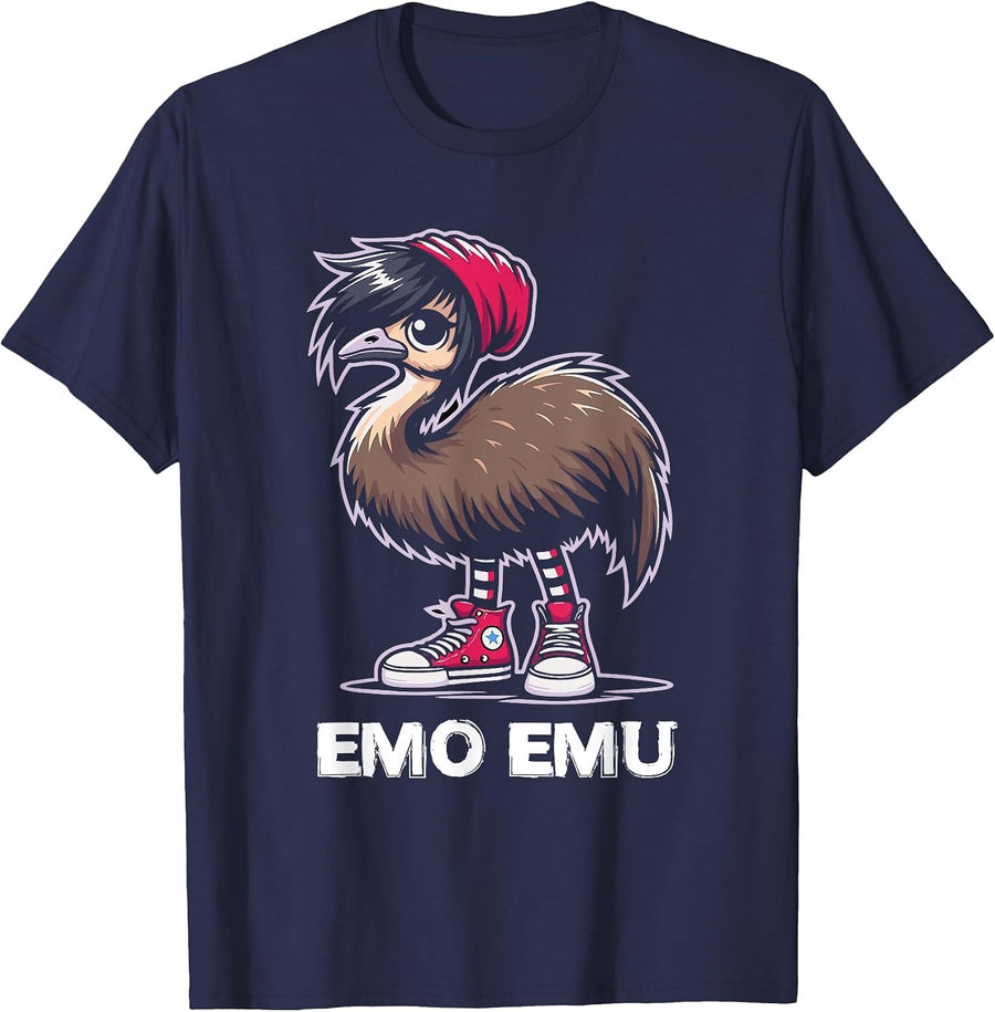 Emo Emu Bird Emocore Punk Goth Gothic T-Shirt - Navy Blue