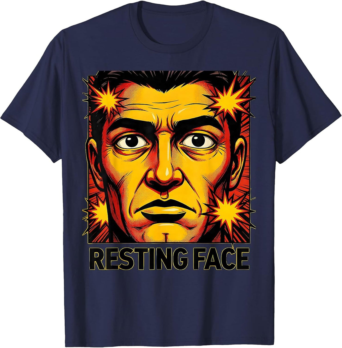 Resting Face Pop Art Music Lover Gift for Musicians Teachers T-Shirt - Navy Blue