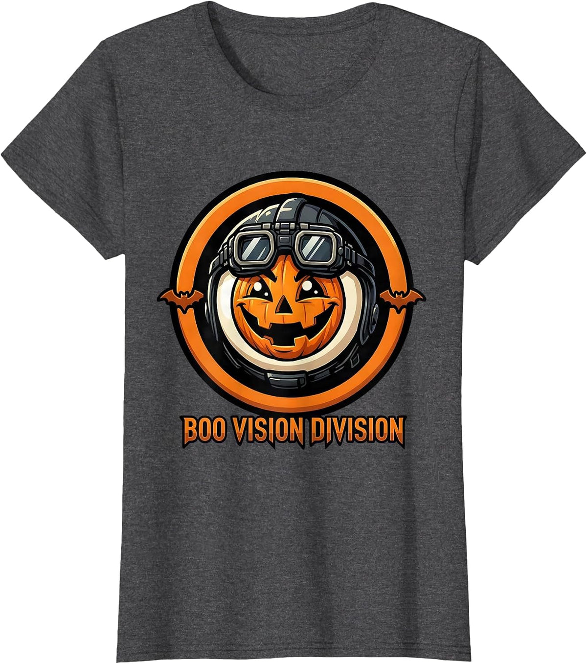 Women's Boo Vision Division Cartoon Halloween Optometrist Eye Doctor T-Shirt - Dark Heather Grey