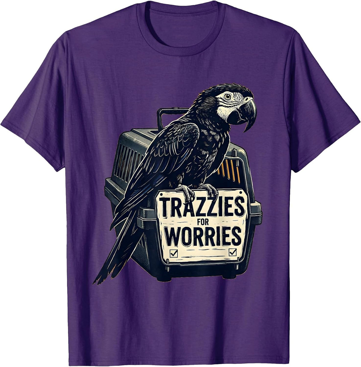 Trazzies For Worries Linocut Vet Tech Veterinary Technician T-Shirt - Purple