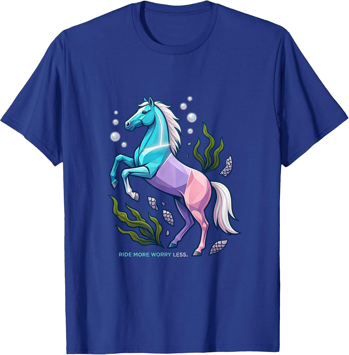 Ride More Worry Less Horse Lover Design T-Shirt - Royal Blue