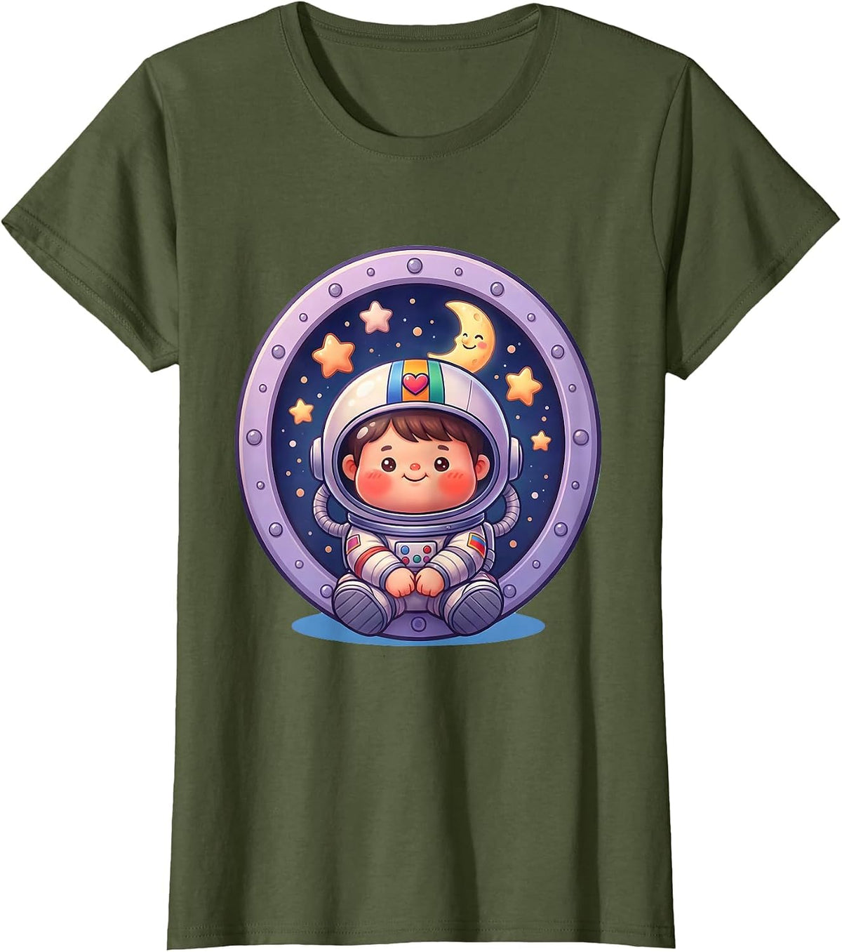 Women's Down Syndrome Awareness Child Astronaut Stars T-Shirt - Olive Green