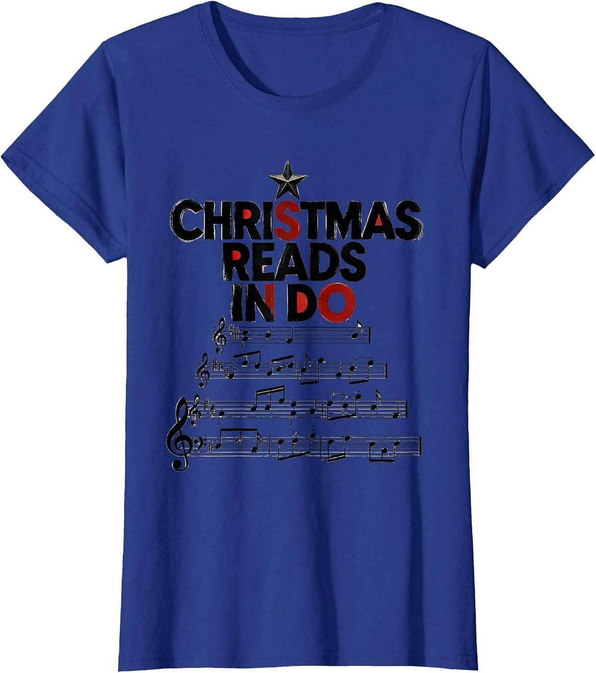Women's Christmas Reads In Do Wood Type Letterpress Music Teacher T-Shirt - Royal Blue