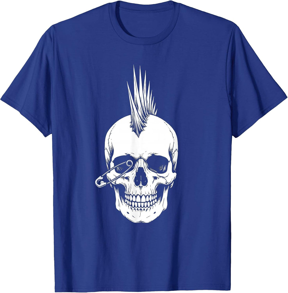 Mohawk Skull Safety Pin Punk Rock Graphic T-Shirt - Royal Blue