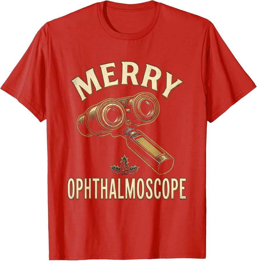 Men's Merry Ophthalmoscope Vintage Optometrist Eye Doctor Holiday T-Shirt - Red