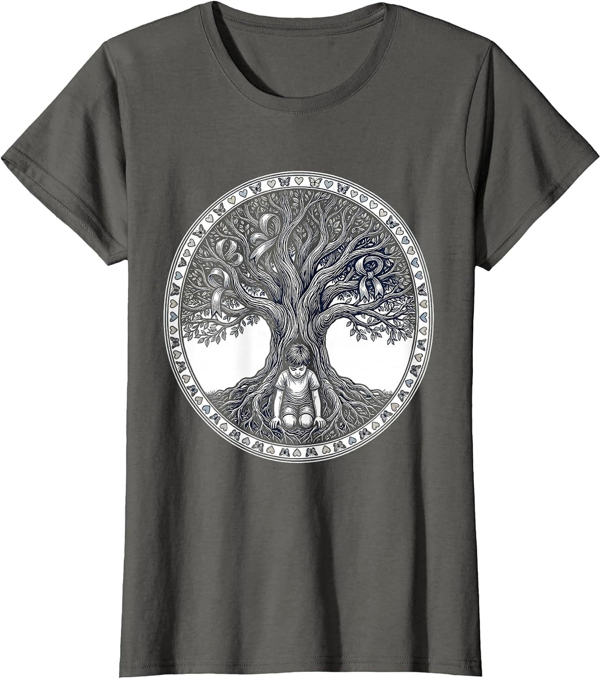 Women's Down Syndrome Awareness Tree Planting Growth Art T-Shirt - Asphalt Grey
