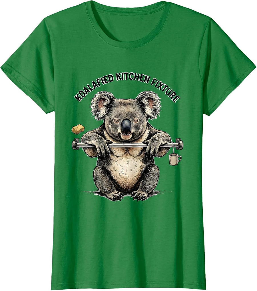 Women's Koalafied Kitchen Fixture Funny Koala Pun Animal Lover Humor T-Shirt - Kelly Green