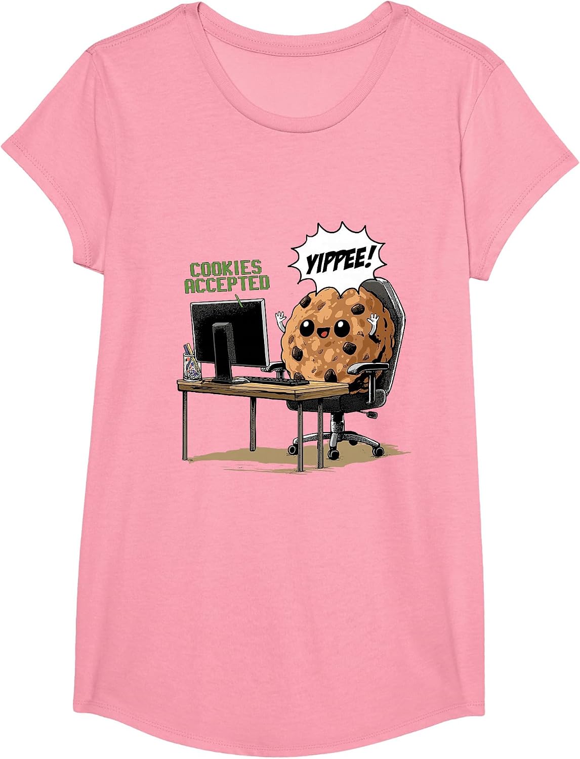 Cookies Accepted Nerd Shirt Funny Computer Internet Coder T-Shirt, Girls, Pink, Large - As Pictured