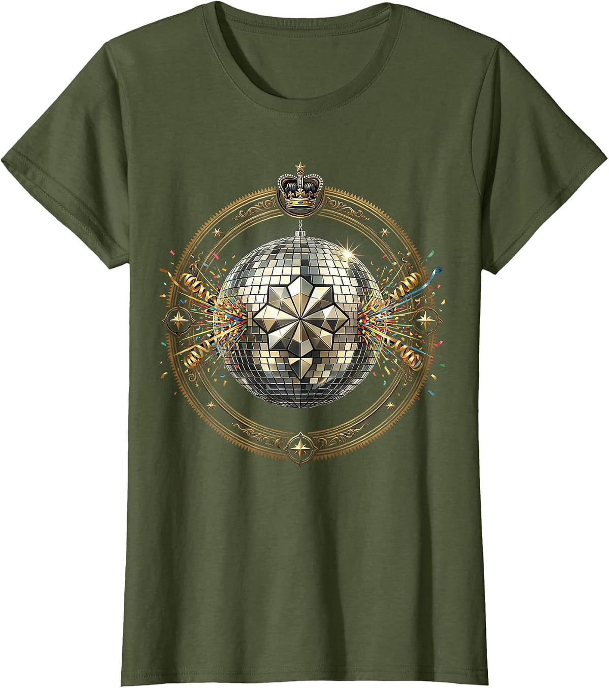 Women's 21st Birthday Disco Ball Midnight Countdown T-Shirt - Olive Green