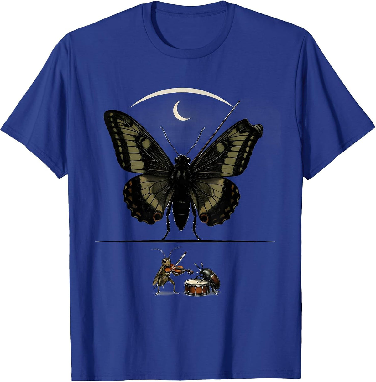 Men's Oversized Moth Insect Band Vintage Nature Lover T-Shirt - Royal Blue