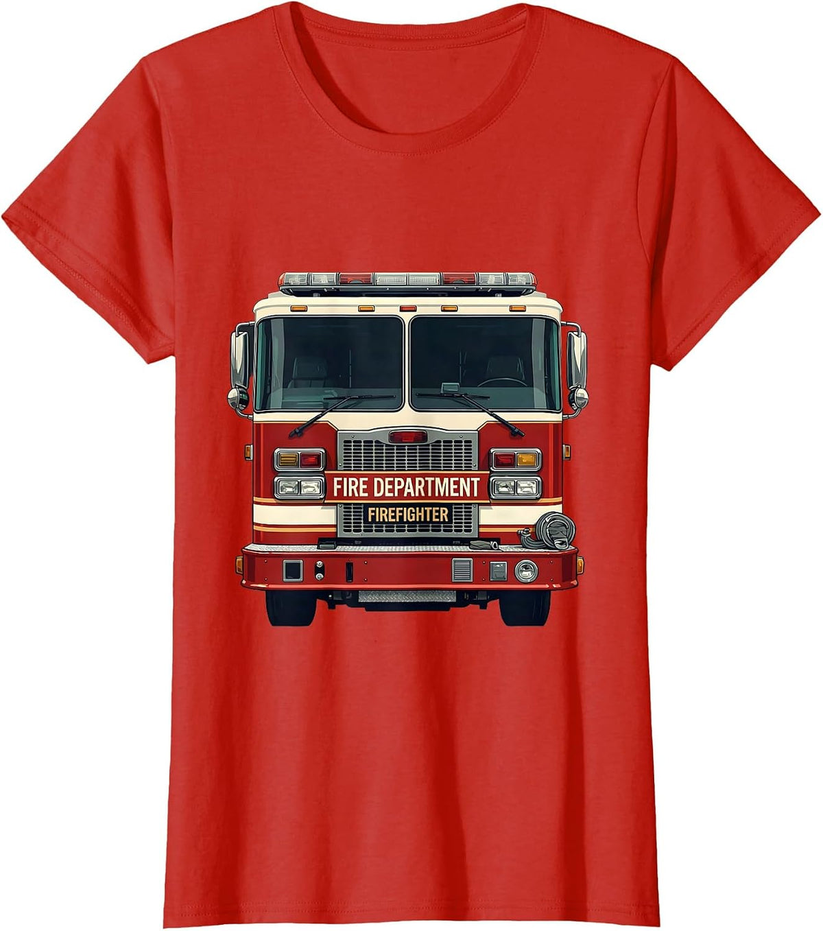 Women's FIRE DEPARTMENT FIREFIGHTER Funny Fire Truck Costume T-Shirt - Red