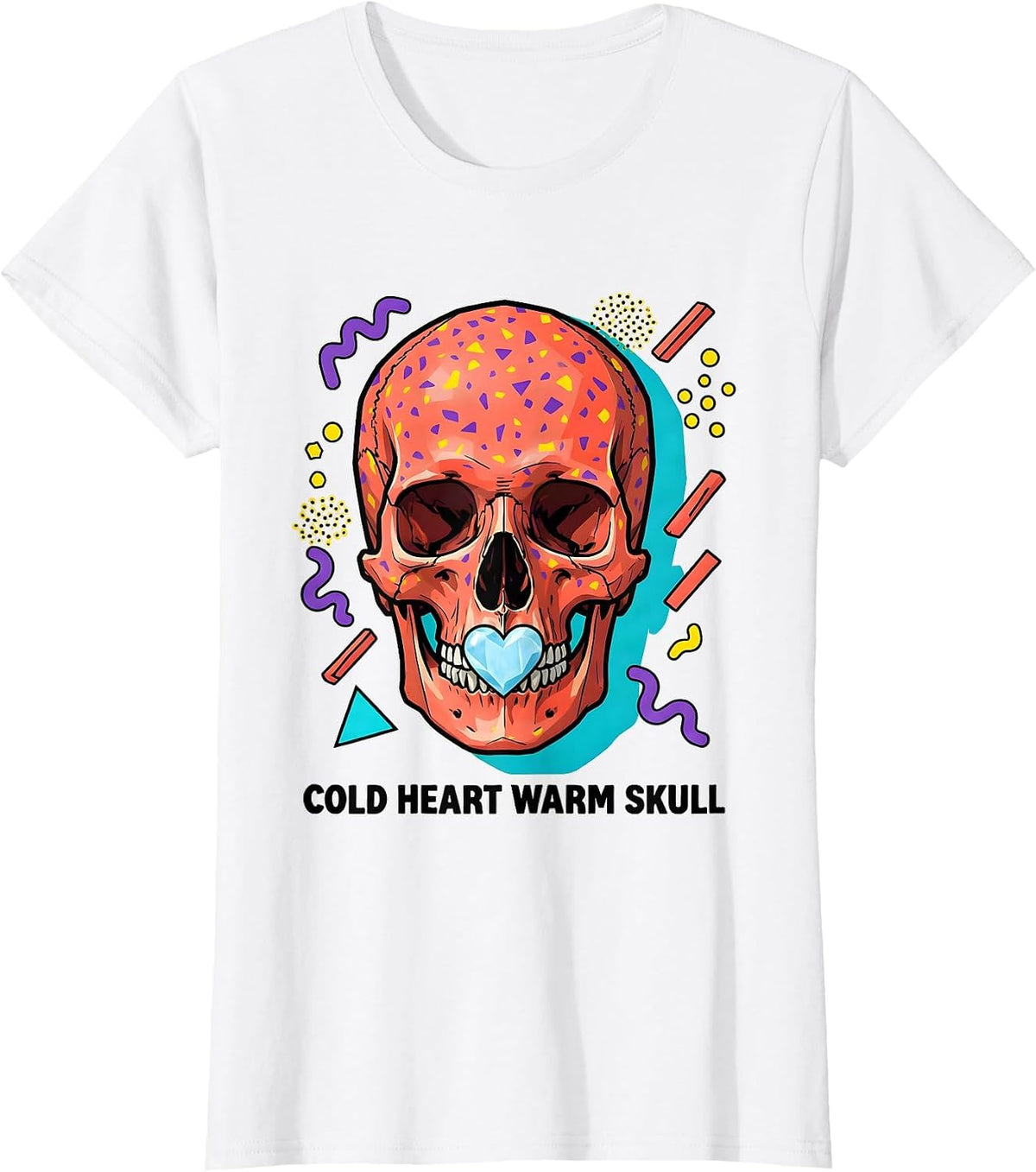 Cold Heart Warm Skull Graphic Design T-Shirt - White