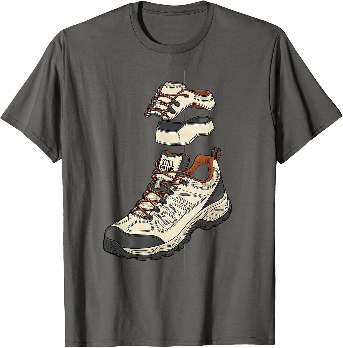 Still Falling Exploded View Rock Climbing Bouldering Humor T-Shirt - Asphalt Grey