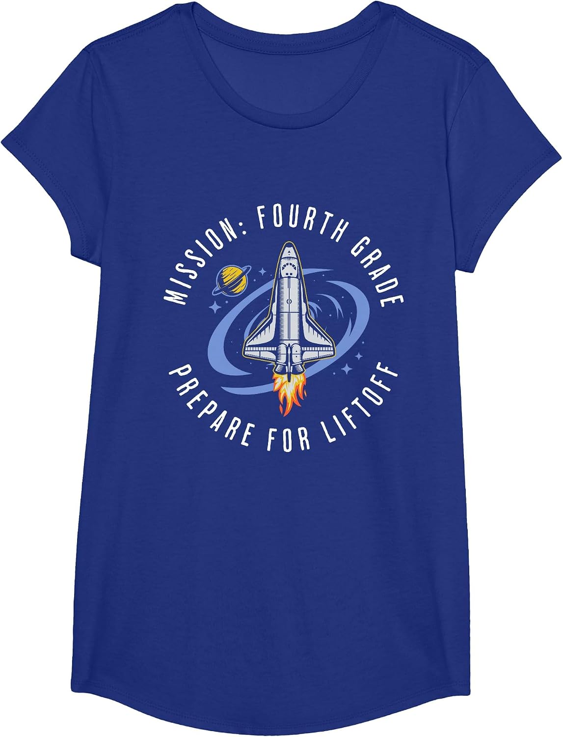 Mission Fourth Grade Space Rocket Back to School VI T-Shirt - Girls Royal Blue