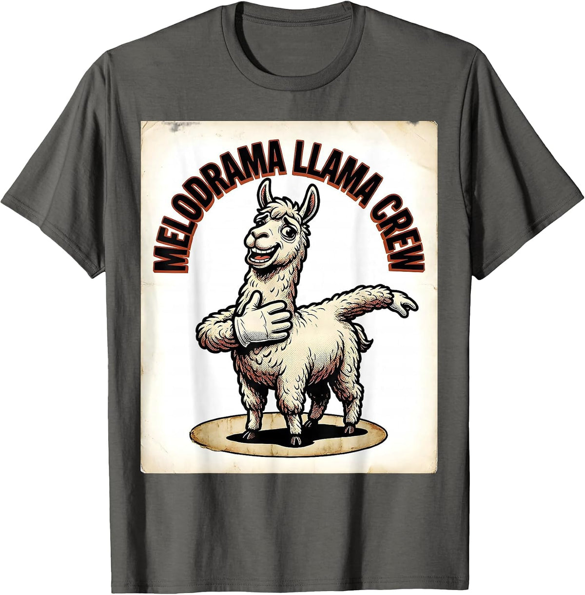 Melodrama Llama Crew Retro Cartoon Funny Llama Lover Gift T-Shirt - Asphalt Grey