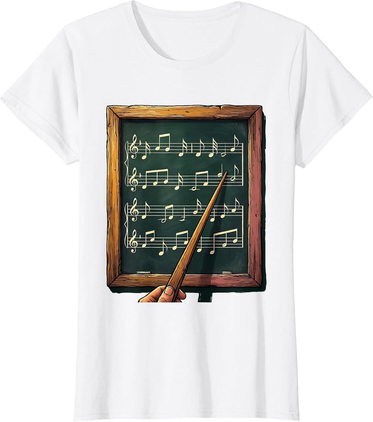 Women's Music Teacher Chalkboard Staff Notes Illustration T-Shirt - White