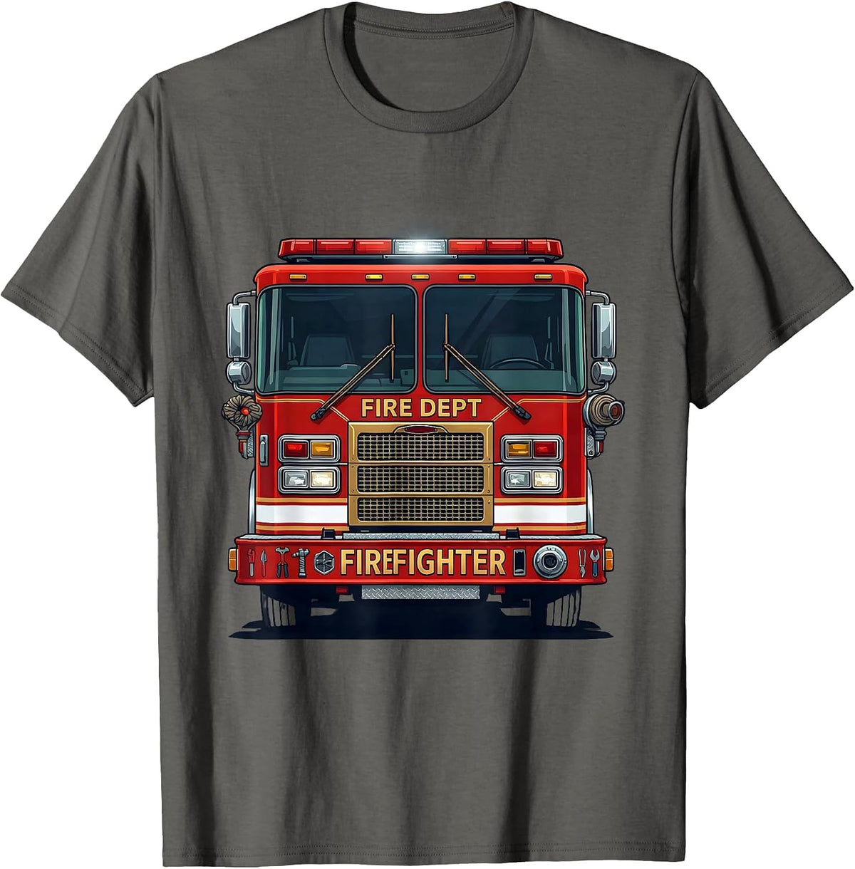 Men's FIRE DEPT FIREFIGHTER Fire Truck Badge Halloween Costume T-Shirt - Asphalt Grey