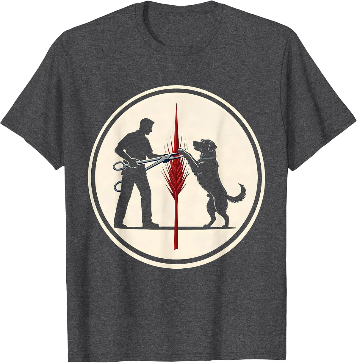 Vet Tech Badge Technician Dog Grass Awn Humor T-Shirt - Dark Heather Grey