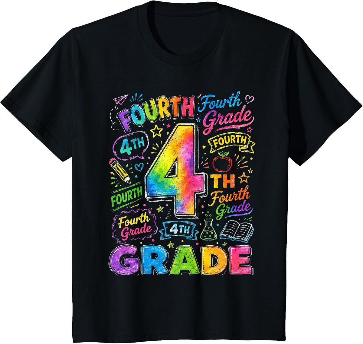 Tie Dye 4th Grade Back to School Fourth Grade Teachers Kids T-Shirt - Black