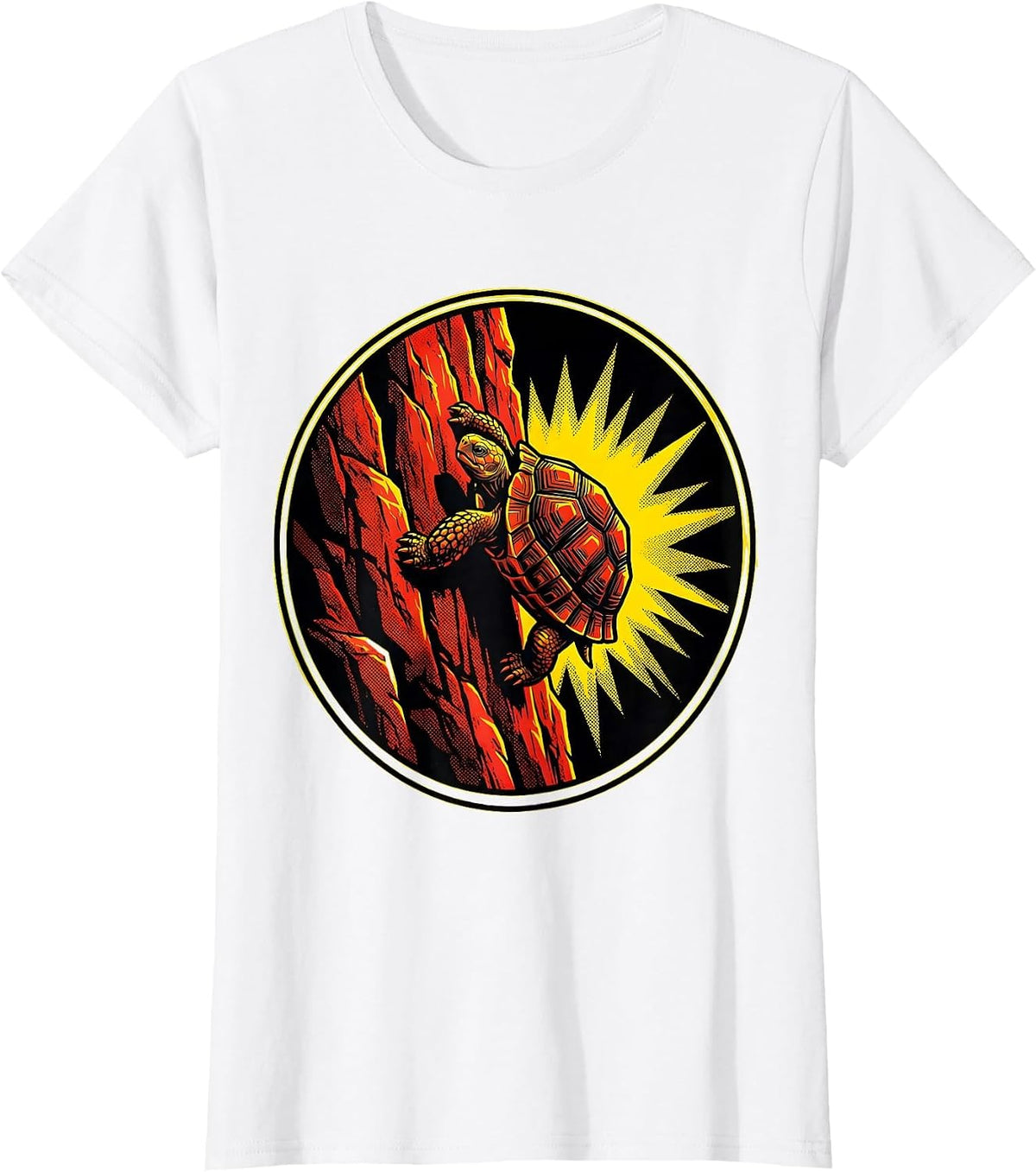 Tortoise Climbing Cliff Face Perseverance Art T-Shirt - White