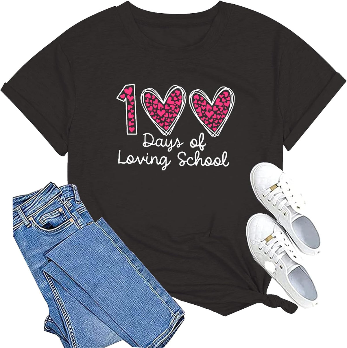 100 Days of School Shirt Women Teacher School Days T-Shirt Women Casual Teacher Life Tee Tops - Deepgrey