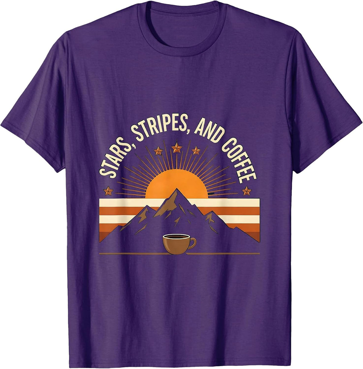 Stars Stripes and Coffee Patriotic Design T-Shirt - Purple