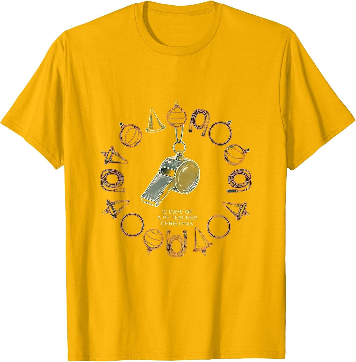 12 Days Of A PE Teacher Christmas Physical Education Xmas T-Shirt - Golden Yellow