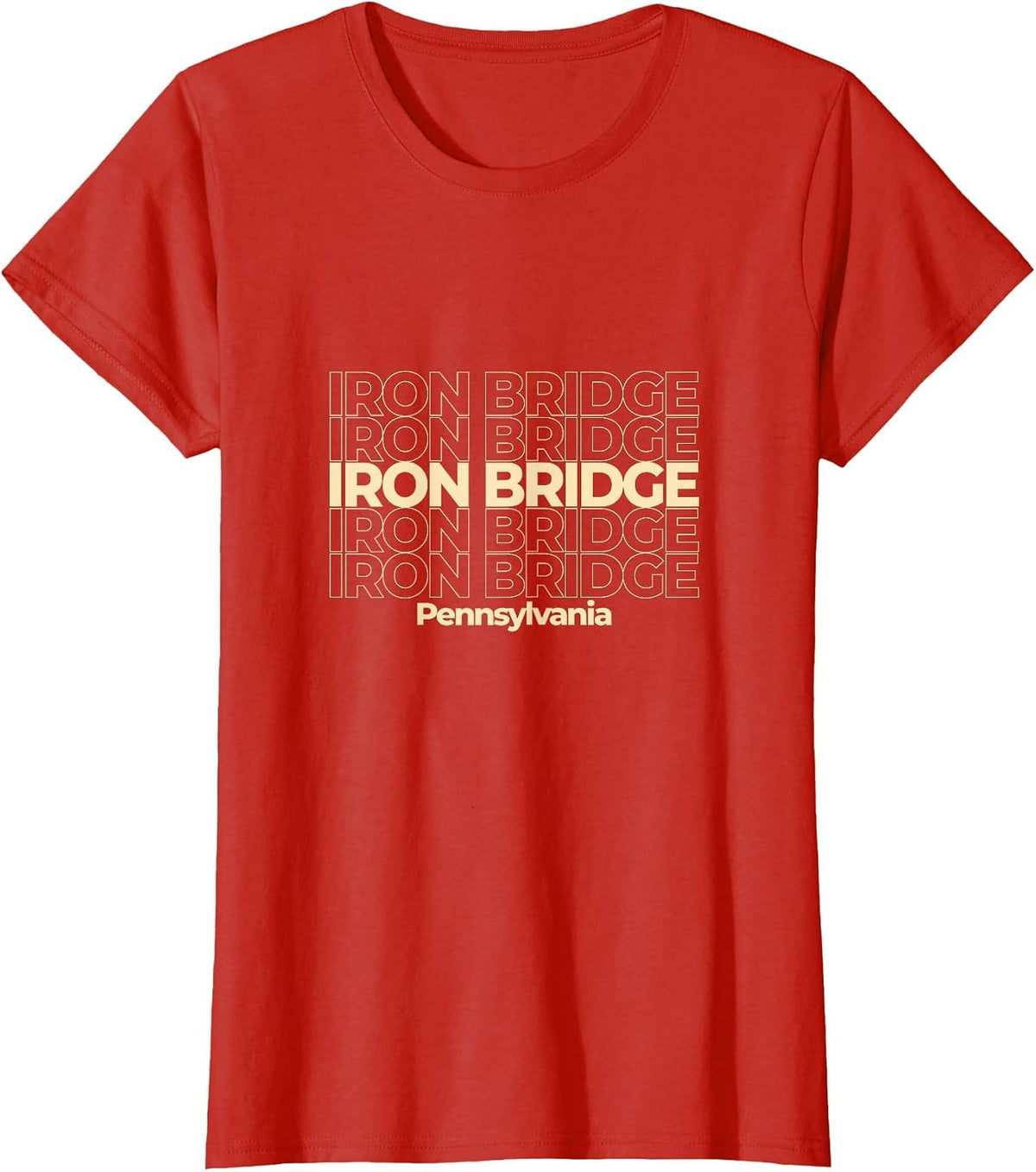 Vintage Iron Bridge, Pennsylvania Repeating Text T-Shirt - Red