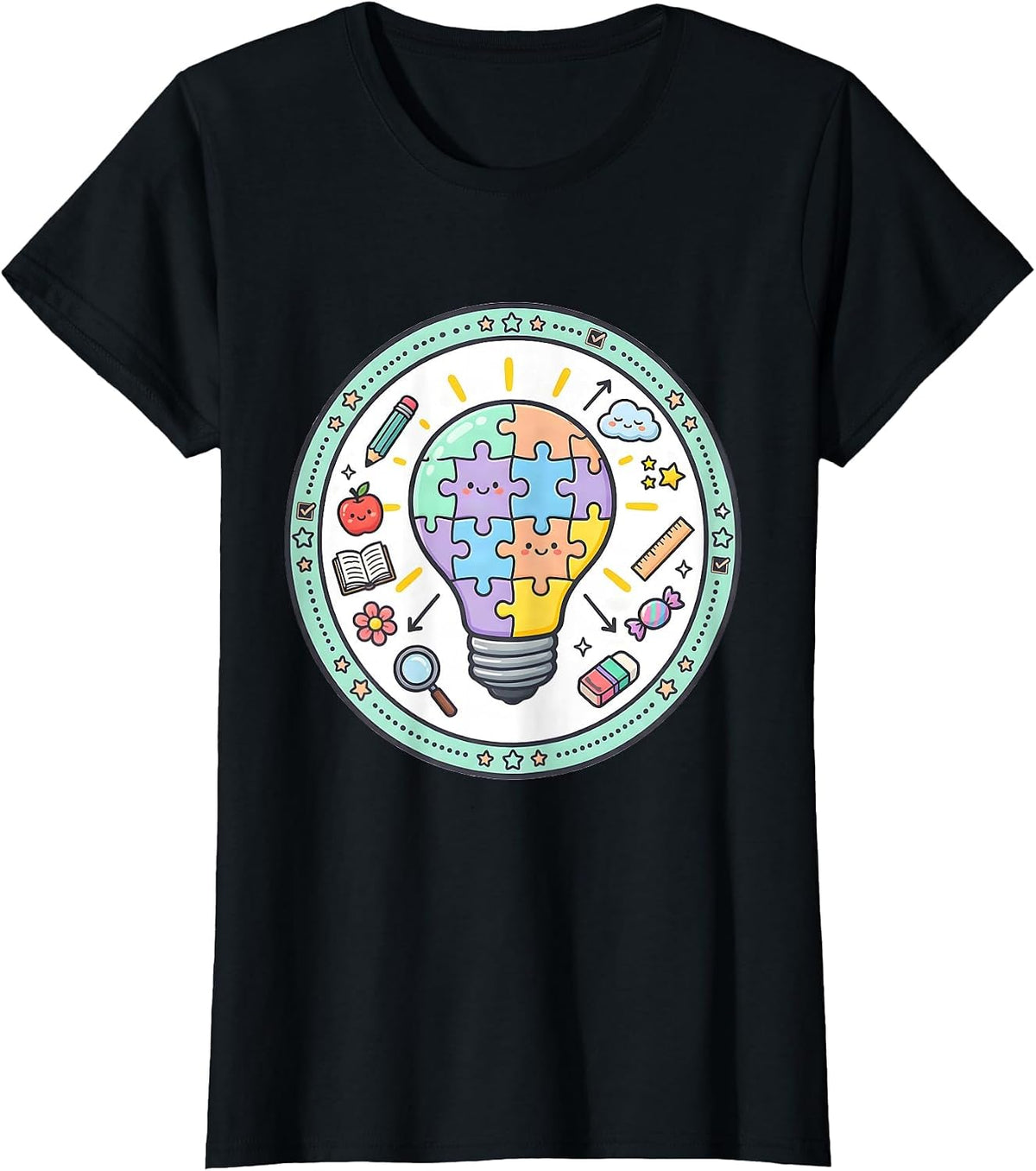 Play Is Learning Puzzle Lightbulb Teacher Design T-Shirt - Black