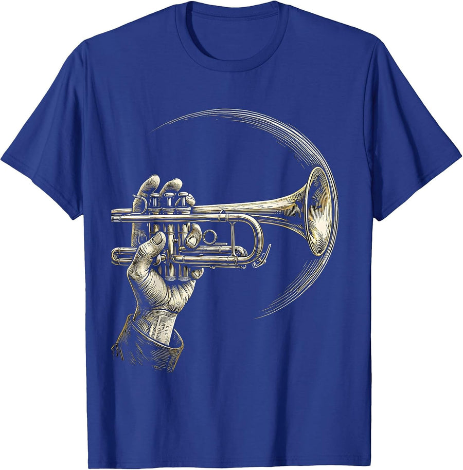 Trumpet Wand Woodcut Engraving Band Musician Humor T-Shirt - Royal Blue