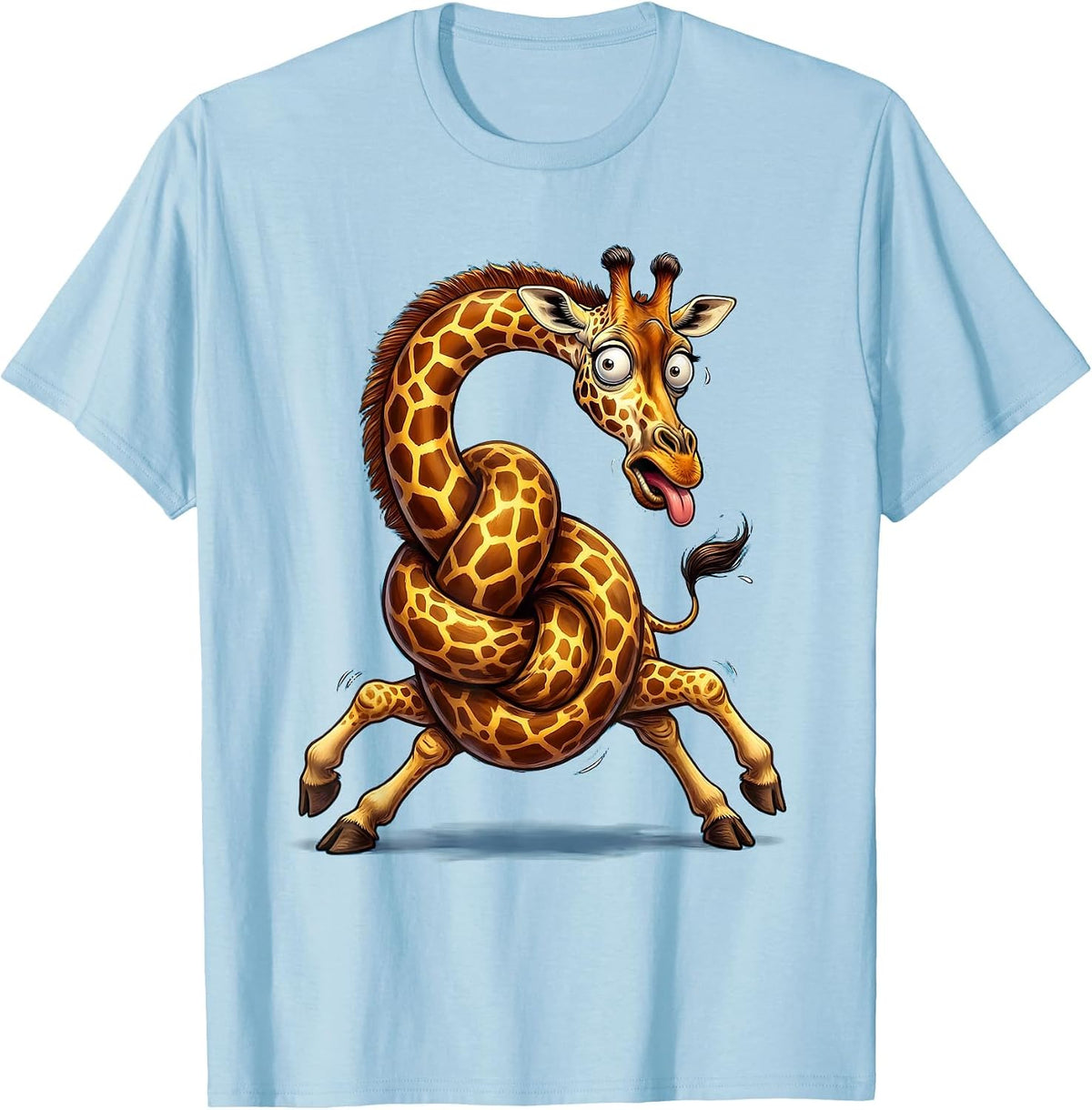 Men's Derpy Giraffe Tangled Neck Funny Animal Art T-Shirt - Baby Blue