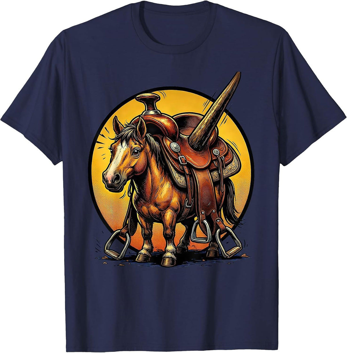 Tiny Horse Huge Saddle Funny Equestrian Humor T-Shirt - Navy Blue