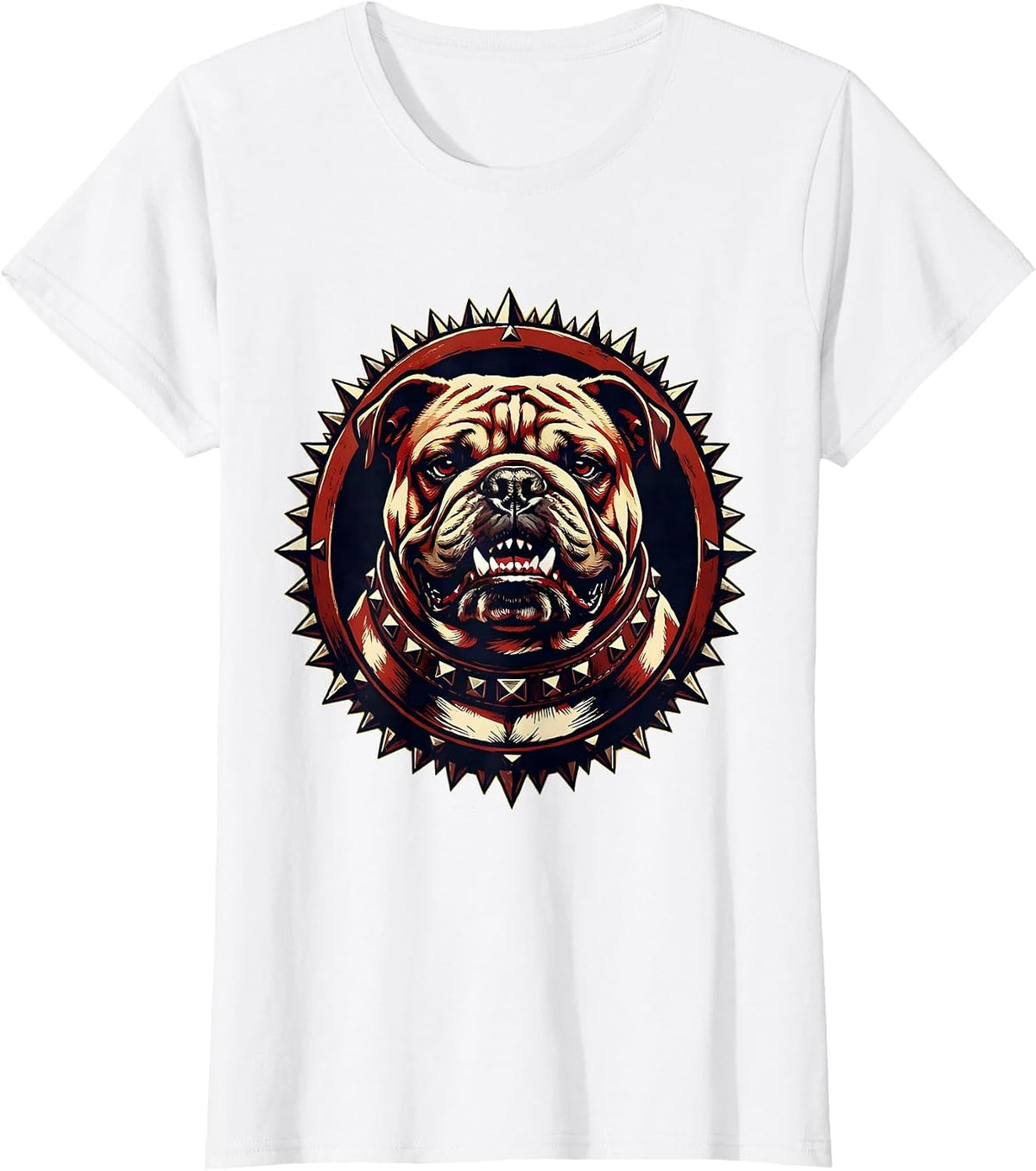 Punk Bulldog Studded Collar Graphic Design T-Shirt - White