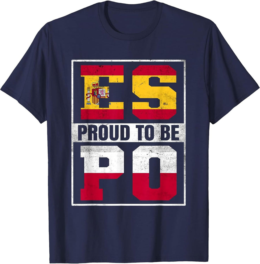 Proud Spanish Polish Mix Polska Spain and Poland Heritage T-Shirt - Navy Blue