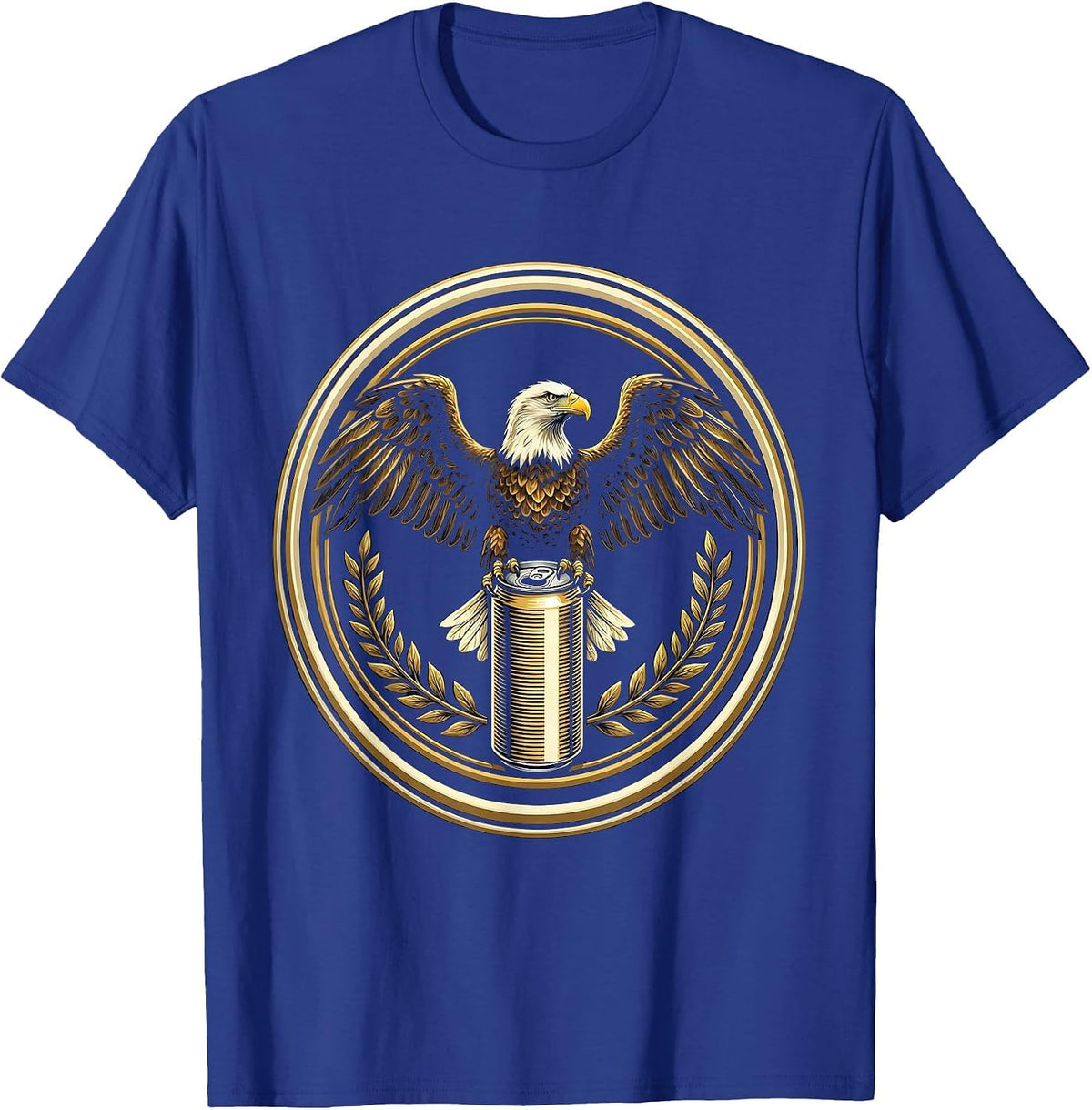 Men's Eagle Perched on Towering Soda Can Stack T-Shirt - Royal Blue