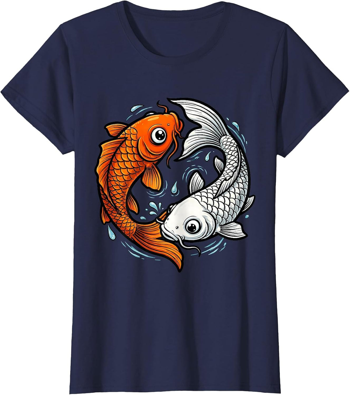 Women's Koi Fish Yin Yang Matching Couples Design T-Shirt - Navy Blue