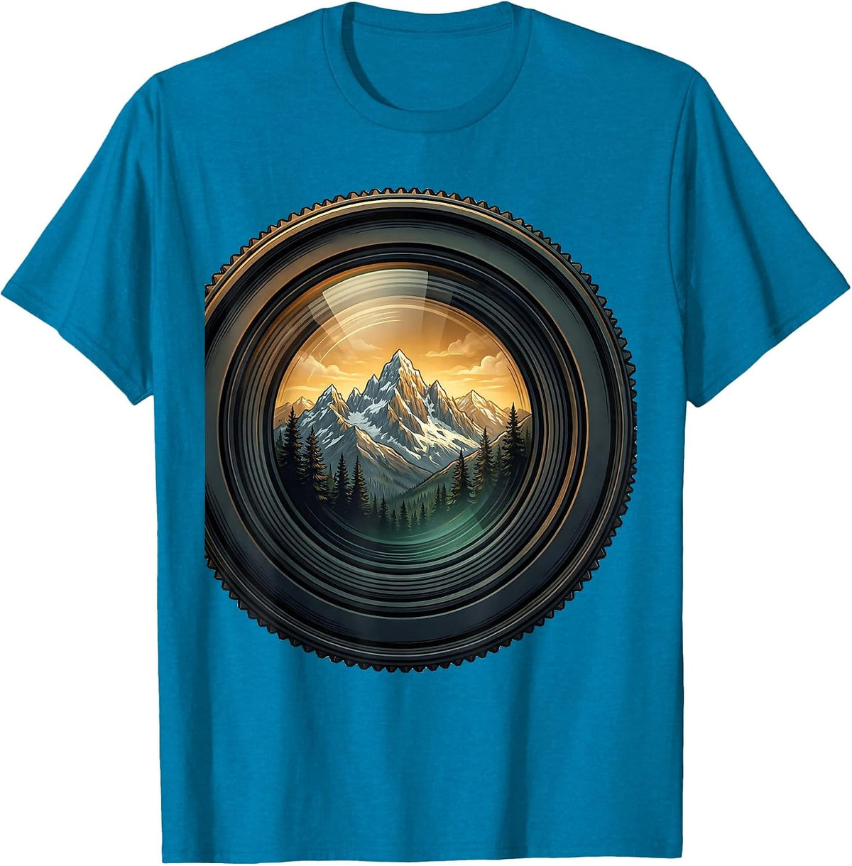 Camera Lens Mountain Landscape Reflection Art T-Shirt - Sapphire Blue
