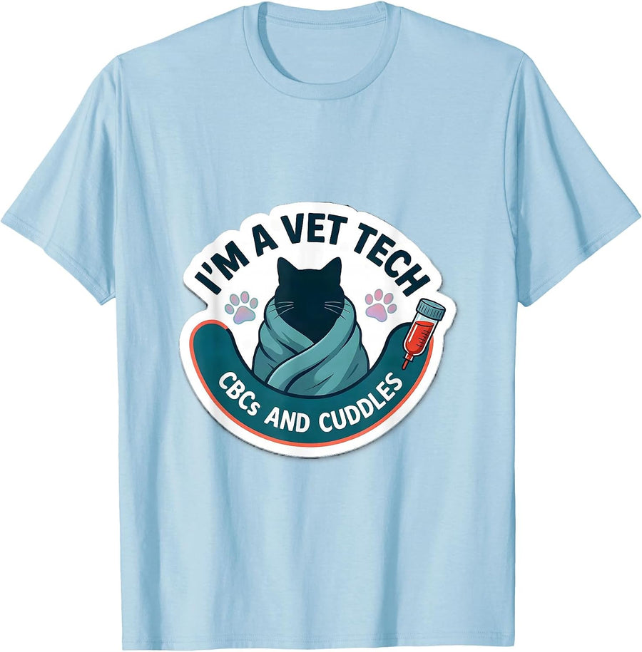 Men's I’m a Vet Tech CBCs and Cuddles Funny Vet Tech Humor T-Shirt - Baby Blue