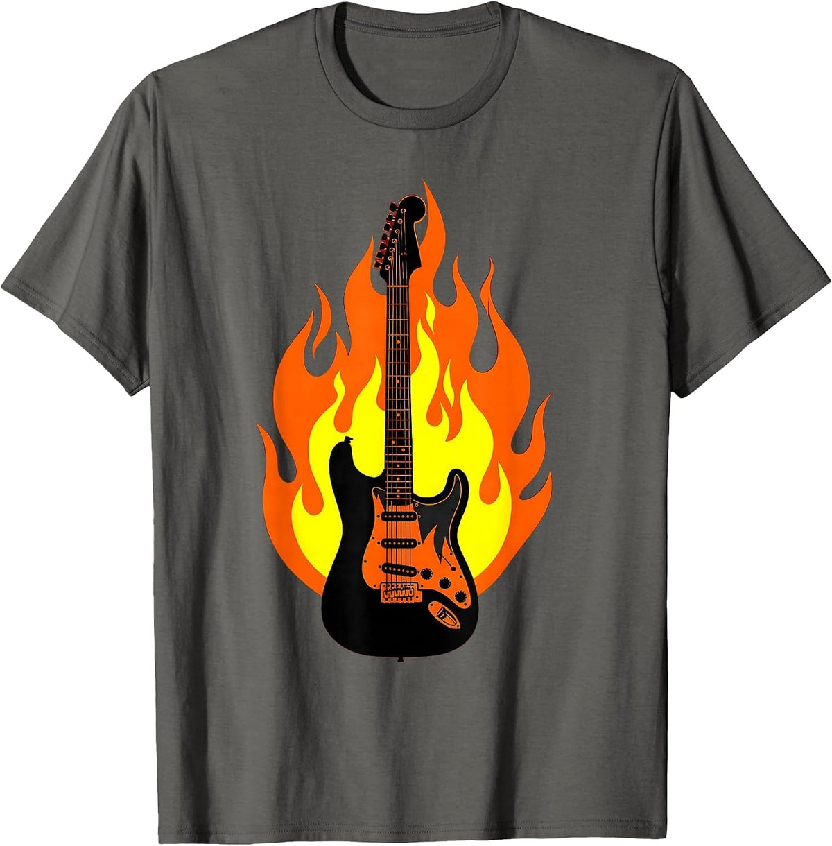 Men's Flaming Electric Guitar Classic Rock Illustration T-Shirt - Asphalt Grey