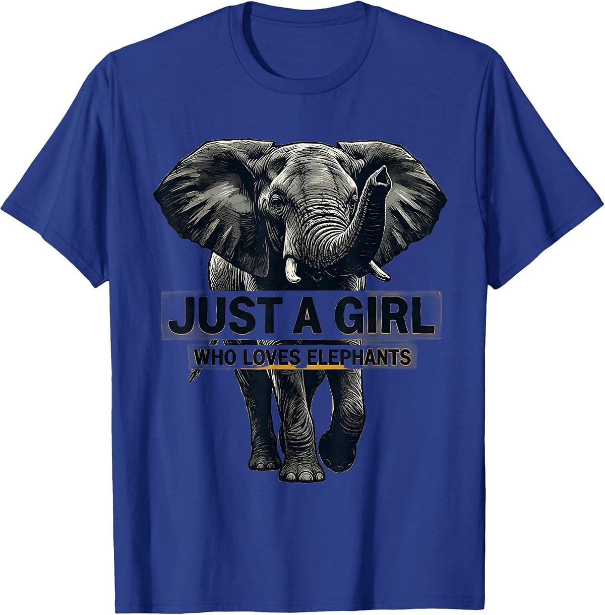 Just A Girl Who Loves Elephants Cute Elephant Lover Linocut T-Shirt - Royal Blue