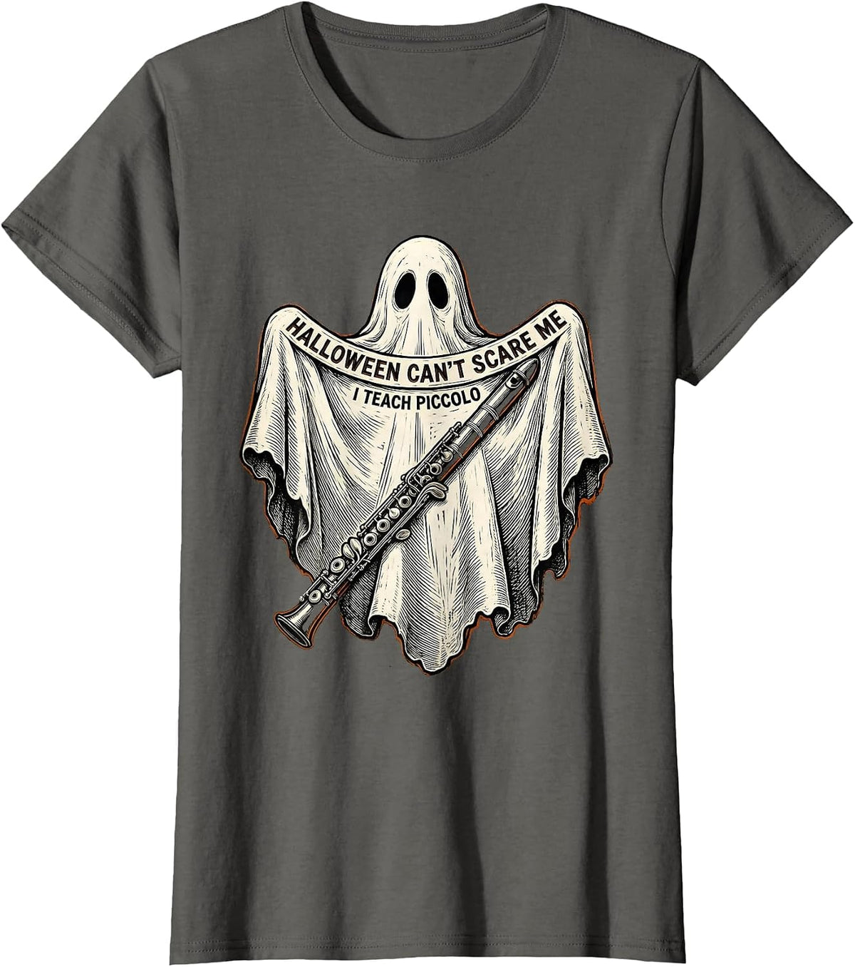Women's Halloween Can't Scare Me, I Teach Piccolo Music Teacher T-Shirt - Asphalt Grey