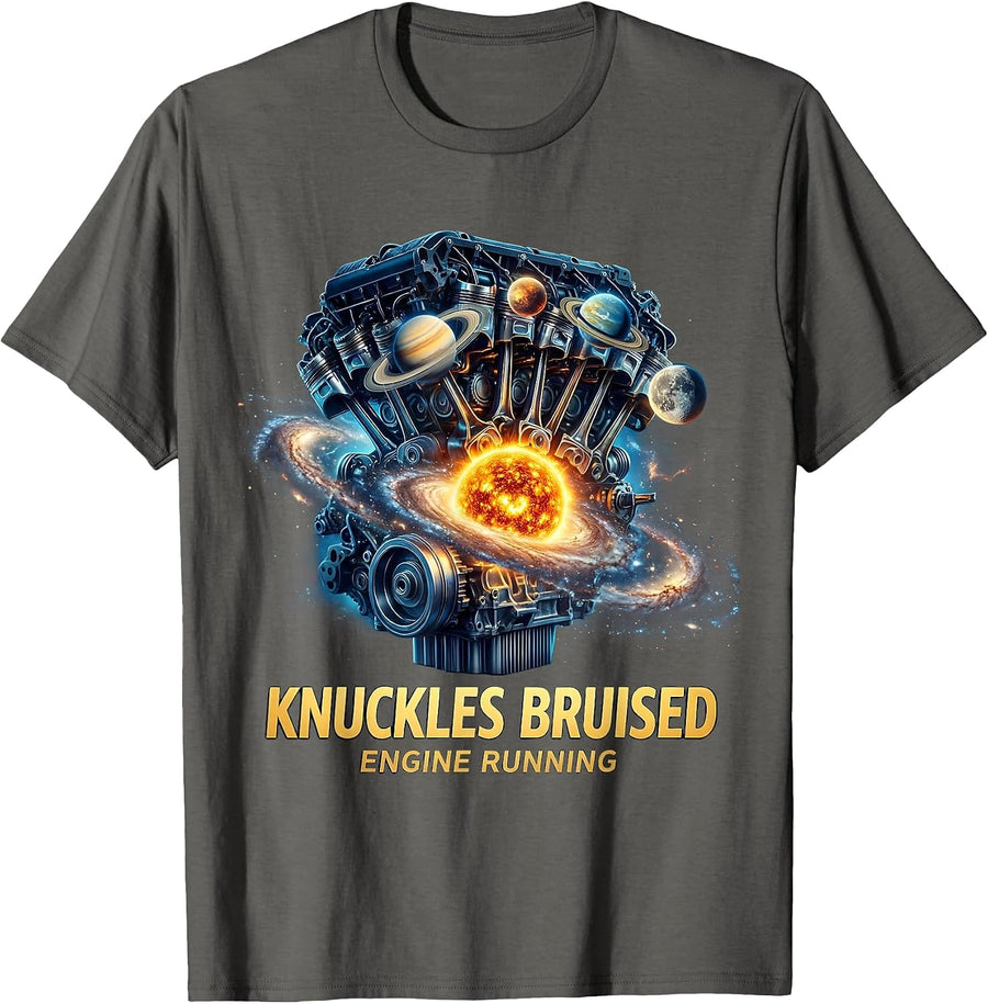 Knuckles Bruised Engine Running Mechanic Design T-Shirt - Asphalt Grey