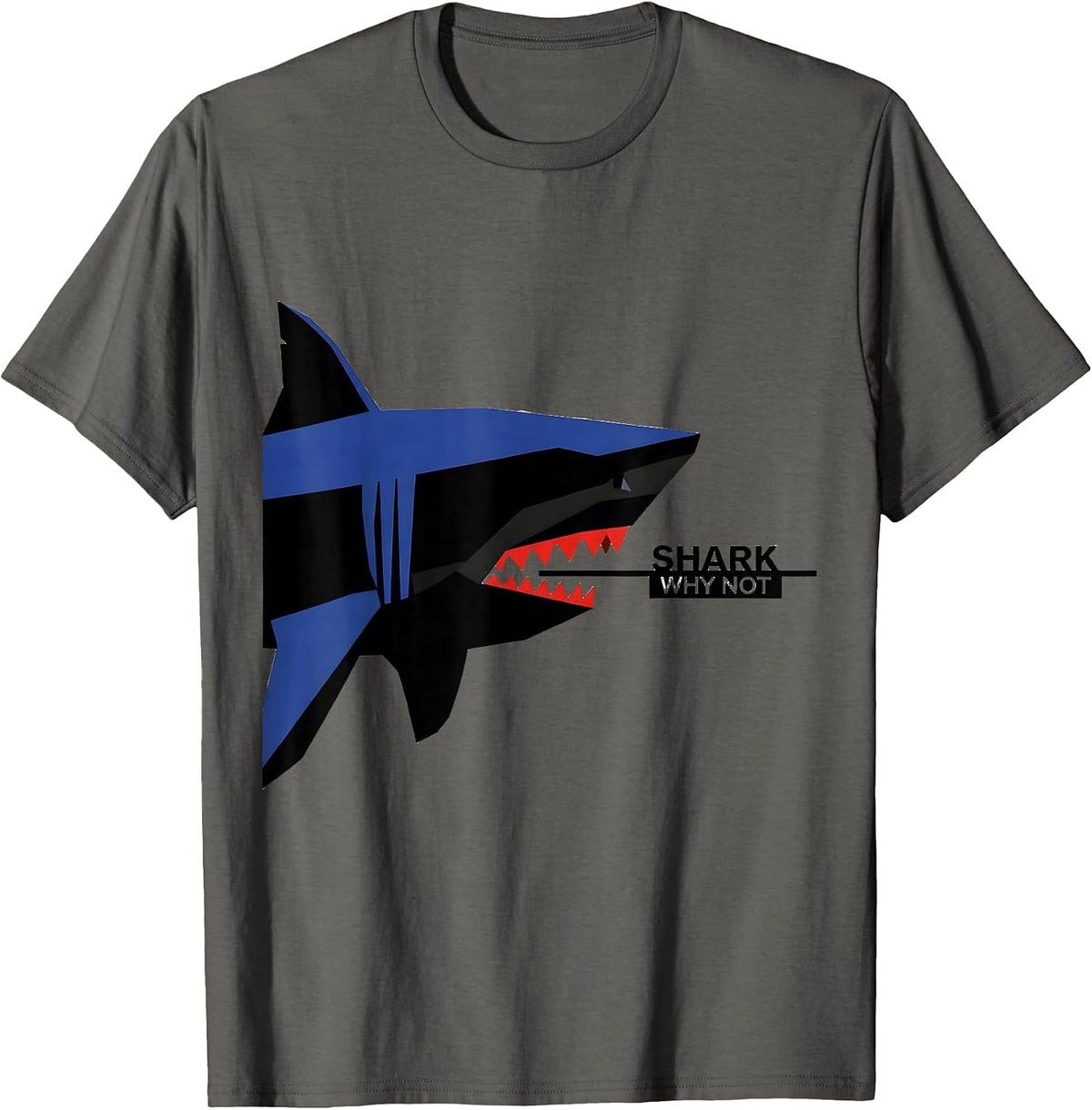 Men's Shark Why Not Geometric Funny Ocean Animal Wildlife Lover T-Shirt - Asphalt Grey